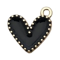 Gold-rimmed black enamel heart charm pendant for DIY necklace and jewelry making - Heart Shape 13x13mm