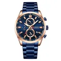 Cronógrafo CURREN para hombre con correa de acero azul y caja de oro rosa - Oro Rosa Azul