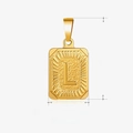 Ciondolo rettangolare dorato in acciaio inossidabile con lettera L e misure tecniche - Lettera L - Oro