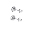 Detailed view of silver rose stud earrings with protective screw back design - Rose Style