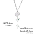 Silberne Edelstahl Gänseblümchen Kette mit weißem Emaille und grünem Blatt Anhänger - Stahlfarbe - Chrysantheme