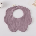 Morandi purple petal-shaped 100% cotton gauze baby bib with secure metal snap button - Gauze Flower Scarf - Grape Purple