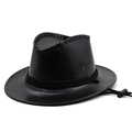 Classic black faux leather western cowboy hat with woven band and breathable eyelets - M (56-58cm) / Black