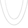 Double-layered silver titanium steel necklace featuring beaded chain and twisted rope design - Silver
