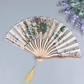 Classic Chinese folding fan with vintage floral pattern, bamboo frame, and gold tassel - Gold Keel Fan