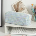 Light blue tweed pencil case with colorful woven texture and large capacity - Light Blue
