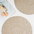 Handcrafted round jute placemats with white lace pattern and decorative fringe - 38cm / White Vintage Small Pattern