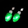 Detail of creative LED green light bulb clip-on earrings for festive Christmas parties - Clip-on Earrings / Green Bulb Ear Clip