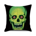 Détail de la housse de coussin carrée avec motif tête de mort verte sur fond noir - Motif de Crâne Vert Artistique