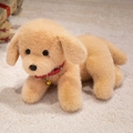 Goldener Retriever Welpe Plüschtier liegend mit rotem Halsband und kleiner Glocke - Braun / 33CM
