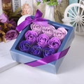 Elegant gift box with nine gradient purple soap roses and decorative silk ribbon - 9 Pieces / Purple Gradient