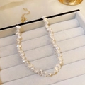 Collier de perles vintage français avec perles blanches baroques et fermoir doré chic - 42# Collier - Blanc Irrégulier
