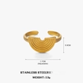 Verstellbarer goldener Edelstahlring mit geometrischem halbkreisförmigem Rippenmuster - Halbkreis Strukturierter Stil / Gold