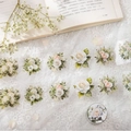 Set di nastri decorativi in PET floreale con rose crema e ritagli botanici per journaling - Bouquet da sogno