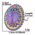 Detail of 1.5cm rainbow stainless steel stud earring with size and weight dimensions - Round Sunburst-Iridescent
