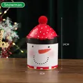 Christmas snowman tin candy jar with red pompom hat, 14x9cm holiday gift packaging - Snowman; 9*14