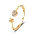 Anello regolabile dorato con un cuore di zirconi scintillanti e farfalla lucida - Oro KC (Cuore e Farfalla)