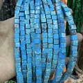 Perles carrées en pierre naturelle bleue avec veines brunes pour bijoux DIY créatifs - 4x4mm (Environ 38cm Fil) / Pierre Impériale Bleue