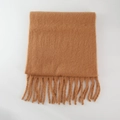 Camel soft knitted mohair scarf with tassels and thick warm cashmere-like texture - Camel
