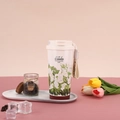 White stainless steel coffee tumbler with floral pattern and portable strap - Summer White Rose