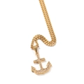 Detailed view of golden anchor pendant necklace with sparkling cubic zirconia pavé stones - Gold Anchor / 3mm*60cm Steel Cuban Chain