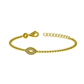 Bracciale a sfere in acciaio dorato con ciondolo a occhio in zirconi e chiusura a moschettone - Stile Zircone Occhio (B0028E)