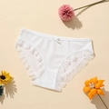 White low-waist lace panty in ribbed polyester with a delicate bow and floral decor - S(30) / White
