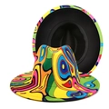 Colorful pop art graffiti wool fedora hat with wide brim and abstract swirl patterns - Colorful Abstract Vortex Style (6#)