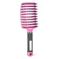Vibrant rose pink curved vented hair brush with flexible black bristles and anti-slip grip - Pink With Bristles