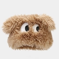 Detailed view of fluffy brown plush material with creative monster eyes design - Khaki