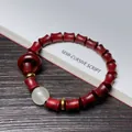 Pulsera de sándalo rojo en forma de bambú con cuenta de gema blanca y dorado - Sándalo de Sangre Estilo Bambú con Cuenta Luminosa