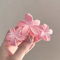 Pink matte acrylic frangipani hair claw clip with triple flower design for women - Pink Triple Flower Claw Clip