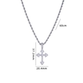 Silver stainless steel cross necklace with white zircon pavé and 60cm rope chain - 60cm Twist Chain Silver (A329)