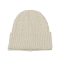 Detailed view of cable-knit patterns and ribbed texture on winter beanie hat - M (56-58cm) / Beige