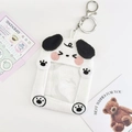 Cute white plush dog photo card holder keychain with black ears and clear window - Black & White