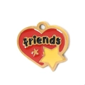 Red enamel heart charm with friends engraving and yellow star in gold finish - Friends Star Heart