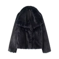 Women's black faux fur coat with oversized lapels and long sleeves on a white background - XS / Black