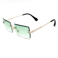 Fashionable rimless rectangular sunglasses with green gradient lenses and gold metal frame - Gold Frame Light Green Gradient