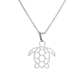 Minimalist silver stainless steel hollow origami turtle pendant necklace on white background - Silver-Tortoise / 45+5cm
