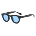Retro round sunglasses with thick black frame and transparent blue lenses for women and men - Black Frame Blue Lens