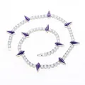 5mm silver tennis chain with micro-pave zircons and purple spike pendant for hip hop - Silver with Purple Stone