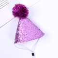 Sparkly purple sequin party hat for dogs and cats with adjustable elastic strap - Encrypted Glitter Pom Pom Hat / Purple