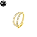 F136 titanium double-layer hoop earring with sparkling zircon stones in golden finish - 10mm / Gold Double Row Zirconia