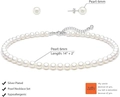 Set gioielli donna con orecchini a perno perla 6mm e collana argentata da 14 pollici - Placcato argento / Perla sintetica / Set di collana e orecchini di perle