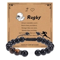 Macro view of adjustable obsidian and tiger eye rugby bracelet with motivational gift card - Rugby Bracelet Style 7 - Woven