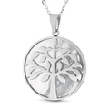 Silver stainless steel necklace featuring a round Mother-of-Pearl Tree of Life pendant - Silver Mother Of Pearl Tree Of Life Style (KP49174-K)
