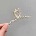 Elegant gold wheat ear hair claw clip with inlaid pearls and sparkling rhinestones - Classic Cross Pearl Rhinestone