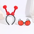 Ladybug party accessory set with red polka dot headband and round honeycomb sunglasses - Red Ball Red Ring Bowknot Headband + Glasses