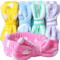 Five-piece set of colorful polka dot flannel spa headbands with soft plush bows - Polka Dot Bow Five-Color Headband Set