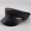 Classic black PU leather baker boy hat for women with metal buckle and rivet details - One Size 58cm / Black Small Buckle Flat Top Style